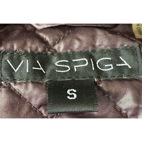 Via Spiga Zig-Zag Quilted Puffer Jacket Burgundy Full Zip Coat Zipper Pockets S - Picture 4 of 11